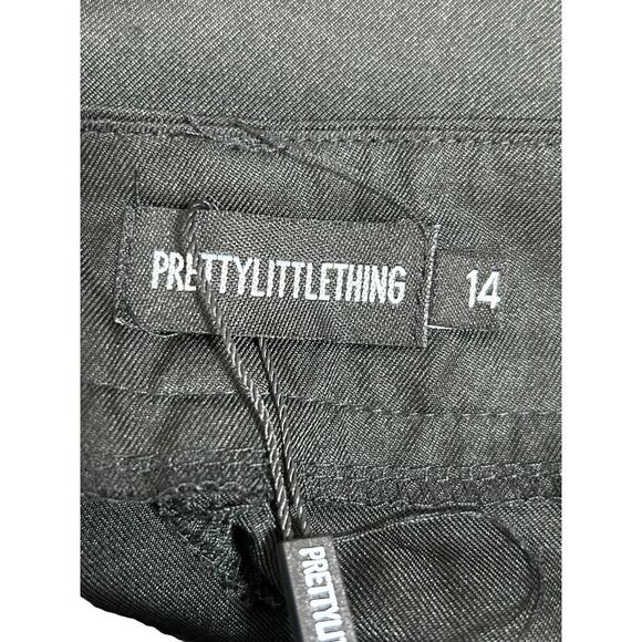 Pretty Little Thing Tall Black Cargo Pocket Detail Buckle Trouser SZ 14 Wide Leg - Picture 8 of 12